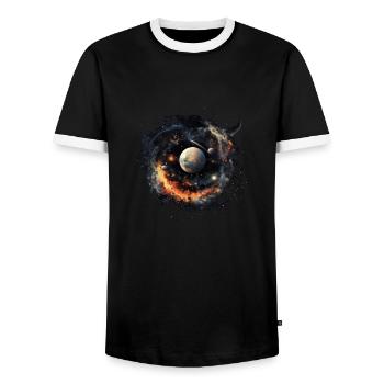 Universe - Men's Ringer Shirt - black/white - Front - AI Model Female 172 light (172cm) & AI Model Male 178 light (178cm)