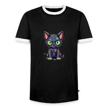 Chat zombie d’Halloween - Chat effrayant mignon - T-shirt contrasté Homme - noir/blanc - Devant - AI Model Female 172 light (172cm) & AI Model Male 178 light (178cm)