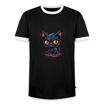 Halloween Zombie Katze - Niedliche gruselige Katze - Männer Kontrast-T-Shirt - Schwarz/Weiß - Vorne - AI Model Female 172 light (172cm) & AI Model Male 178 light (178cm)
