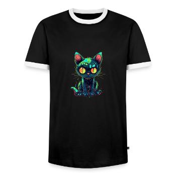 Chat zombie d’Halloween - Chat effrayant mignon - T-shirt contrasté Homme - noir/blanc - Devant - AI Model Female 172 light (172cm) & AI Model Male 178 light (178cm)