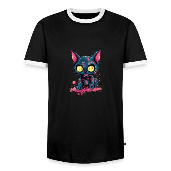 Halloween Zombie Katze - Niedliche gruselige Katze - Männer Kontrast-T-Shirt - Schwarz/Weiß - Vorne - AI Model Female 172 light (172cm) & AI Model Male 178 light (178cm)