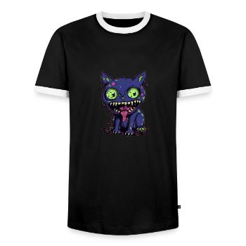 Halloween Zombie Katze - Niedliche gruselige Katze - Männer Kontrast-T-Shirt - Schwarz/Weiß - Vorne - AI Model Female 172 light (172cm) & AI Model Male 178 light (178cm)