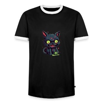 Halloween Zombie Katze - Niedliche gruselige Katze - Männer Kontrast-T-Shirt - Schwarz/Weiß - Vorne - AI Model Female 172 light (172cm) & AI Model Male 178 light (178cm)