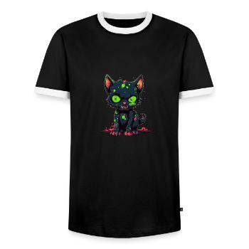 Halloween Zombie Katze - Niedliche gruselige Katze - Männer Kontrast-T-Shirt - Schwarz/Weiß - Vorne - AI Model Female 172 light (172cm) & AI Model Male 178 light (178cm)