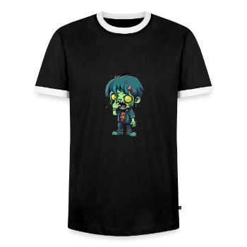 Halloween Zombie Boy - Kawaii Cute Monster Horror - Men's Ringer Shirt - black/white - Front - AI Model Female 172 light (172cm) & AI Model Male 178 light (178cm)