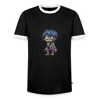 Halloween Zombie Boy - Kawaii Cute Monster Horror - Men's Ringer Shirt - black/white - Front - AI Model Female 172 light (172cm) & AI Model Male 178 light (178cm)