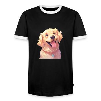 L’art du Golden Retriever - T-shirt contrasté Homme - noir/blanc - Devant - AI Model Female 172 light (172cm) & AI Model Male 178 light (178cm)