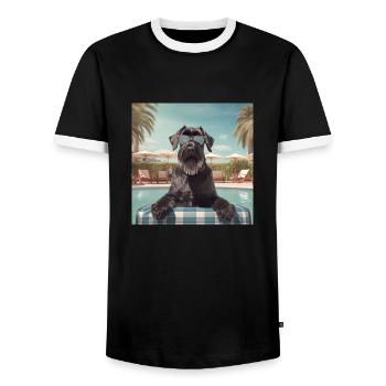 Riesenschnauzer mit Sonnenbrille im Urlaub - Männer Kontrast-T-Shirt - Schwarz/Weiß - Vorne - AI Model Female 172 light (172cm) & AI Model Male 178 light (178cm)