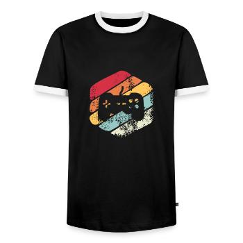 Vintage gift console - Men's Ringer Shirt - black/white - Front - AI Model Female 172 light (172cm) & AI Model Male 178 light (178cm)