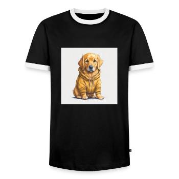 Golden Retriever im Hoodie. - Männer Kontrast-T-Shirt - Schwarz/Weiß - Vorne - AI Model Female 172 light (172cm) & AI Model Male 178 light (178cm)