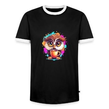 Cute Vigilant Owl | Night owl owl - Men's Ringer Shirt - black/white - Front - AI Model Female 172 light (172cm) & AI Model Male 178 light (178cm)