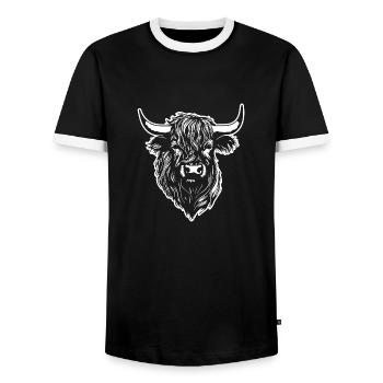 Schottische Highland Kuh - Männer Kontrast-T-Shirt - Schwarz/Weiß - Vorne - AI Model Female 172 light (172cm) & AI Model Male 178 light (178cm)