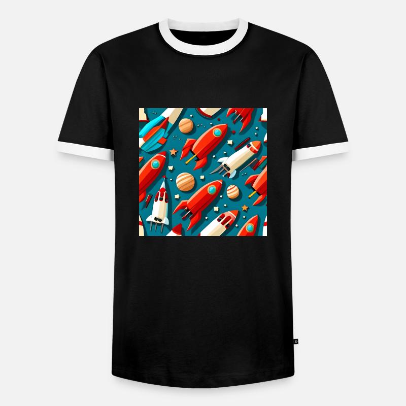 Star Ship Pattern - Men's Ringer Shirt - black/white