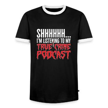 Wahre Verbrechen Podcaster True Crime Podcast - Männer Kontrast-T-Shirt - Schwarz/Weiß - Vorne - AI Model Female 172 light (172cm) & AI Model Male 178 light (178cm)
