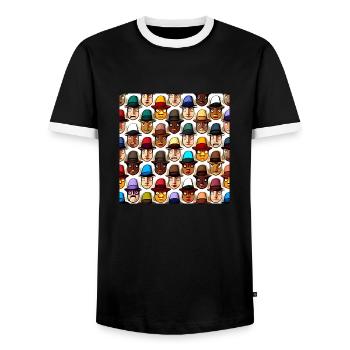 Face In Hat Pattern - Men's Ringer Shirt - black/white - Front - AI Model Female 172 light (172cm) & AI Model Male 178 light (178cm)