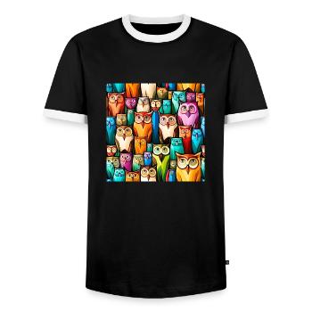 Cute Owls Pattern - Men's Ringer Shirt - black/white - Front - AI Model Female 172 light (172cm) & AI Model Male 178 light (178cm)