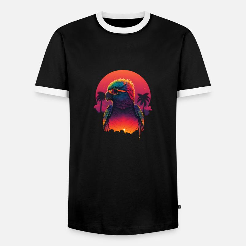 Synthwave Parrot Sunset - Men's Ringer Shirt - black/white