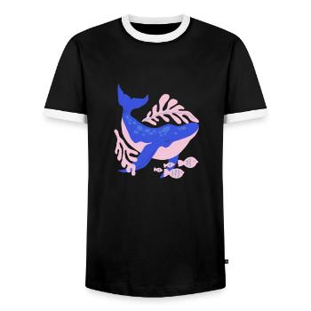 Pink and blue whale - Men's Ringer Shirt - black/white - Front - AI Model Female 172 light (172cm) & AI Model Male 178 light (178cm)