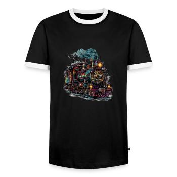 Eine Dampflok, Symbol menschlicher Ingenieurskunst - Männer Kontrast-T-Shirt - Schwarz/Weiß - Vorne - AI Model Female 172 light (172cm) & AI Model Male 178 light (178cm)