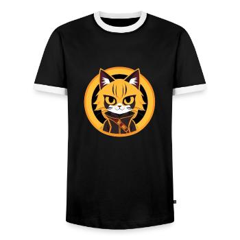 Orange and yellow anime cat drawing - Men's Ringer Shirt - black/white - Front - AI Model Female 172 light (172cm) & AI Model Male 178 light (178cm)