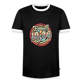 Vintage 1996 - Men's Ringer Shirt - black/white - Front - AI Model Female 172 light (172cm) & AI Model Male 178 light (178cm)