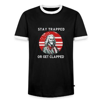 Buckle up | GEORGE GRIDDIN - Men's Ringer Shirt - black/white - Front - AI Model Female 172 light (172cm) & AI Model Male 178 light (178cm)