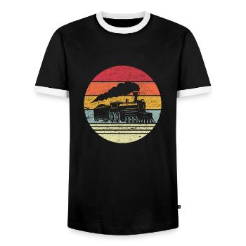 Vintage Train T-Shirt für Eisenbahnliebhaber - Männer Kontrast-T-Shirt - Schwarz/Weiß - Vorne - AI Model Female 172 light (172cm) & AI Model Male 178 light (178cm)