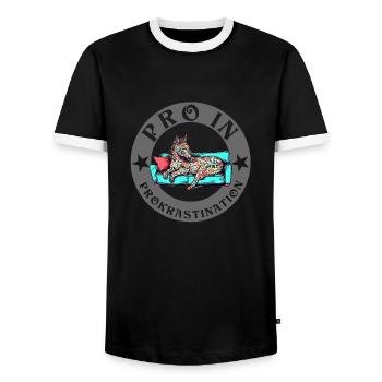 Pro in Prokrastination Einhorn Pferd ist faul - Männer Kontrast-T-Shirt - Schwarz/Weiß - Vorne - AI Model Female 172 light (172cm) & AI Model Male 178 light (178cm)