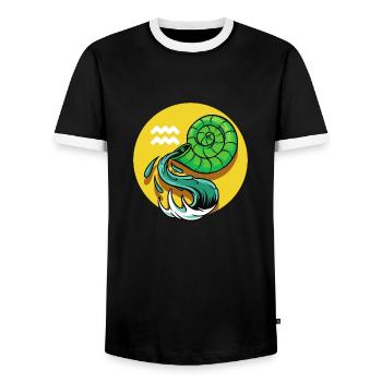 Zodiac - Star Sign - Aquarius - neg - Männer Kontrast-T-Shirt - Schwarz/Weiß - Vorne - AI Model Female 172 light (172cm) & AI Model Male 178 light (178cm)