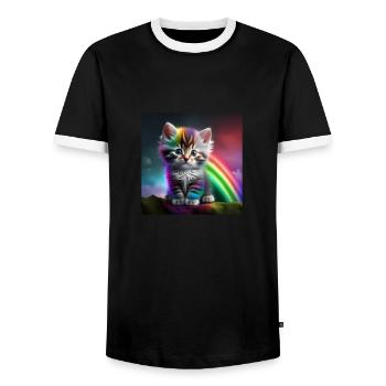 Baby-Kätzchen fotorealistisch dargestellt Rainbow - Männer Kontrast-T-Shirt - Schwarz/Weiß - Vorne - AI Model Female 172 light (172cm) & AI Model Male 178 light (178cm)