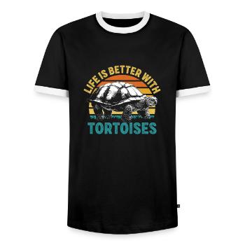 Retro Life Is Better With Tortoises Vintage Turtle - Men's Ringer Shirt - black/white - Front - AI Model Female 172 light (172cm) & AI Model Male 178 light (178cm)