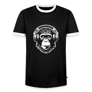 Monkey Monkey Monkey Face Jungle - Men's Ringer Shirt - black/white - Front - AI Model Female 172 light (172cm) & AI Model Male 178 light (178cm)