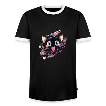 Anime Kawaii Cat Japanese - Männer Kontrast-T-Shirt - Schwarz/Weiß - Vorne - AI Model Female 172 light (172cm) & AI Model Male 178 light (178cm)