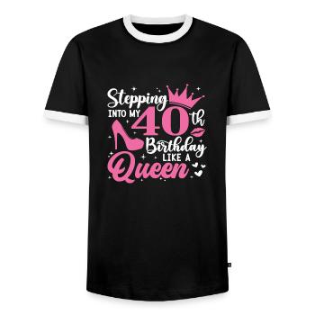 Stepping Into My 40th Birthday Like A Queen - Men's Ringer Shirt - black/white - Front - AI Model Female 172 light (172cm) & AI Model Male 178 light (178cm)