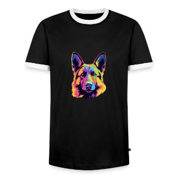 Chien de berger - T-shirt contrasté Homme - noir/blanc - Devant - AI Model Female 172 light (172cm) & AI Model Male 178 light (178cm)