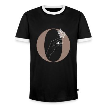 letter o magic butterfly - Men's Ringer Shirt - black/white - Front - AI Model Female 172 light (172cm) & AI Model Male 178 light (178cm)