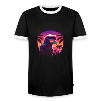 Synthwave eagle portant des lunettes de soleil - T-shirt contrasté Homme - noir/blanc - Devant - AI Model Female 172 light (172cm) & AI Model Male 178 light (178cm)