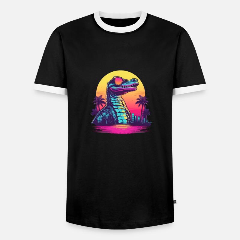 Synthwave crocodile sunset - Männer Kontrast-T-Shirt - Schwarz/Weiß