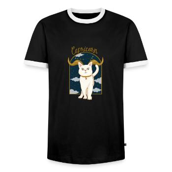 Capricorn Zodiac Sign Cat - Männer Kontrast-T-Shirt - Schwarz/Weiß - Vorne - AI Model Female 172 light (172cm) & AI Model Male 178 light (178cm)