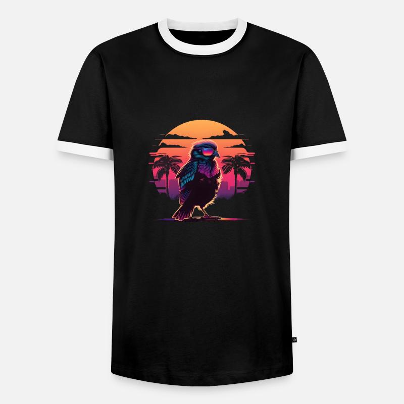 Synthwave bird sunset - Men's Ringer Shirt - black/white