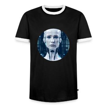 KI Robot/ Ai Roboter/ Cyborg/Cyberpunk - Men's Ringer Shirt - black/white - Front - AI Model Female 172 light (172cm) & AI Model Male 178 light (178cm)