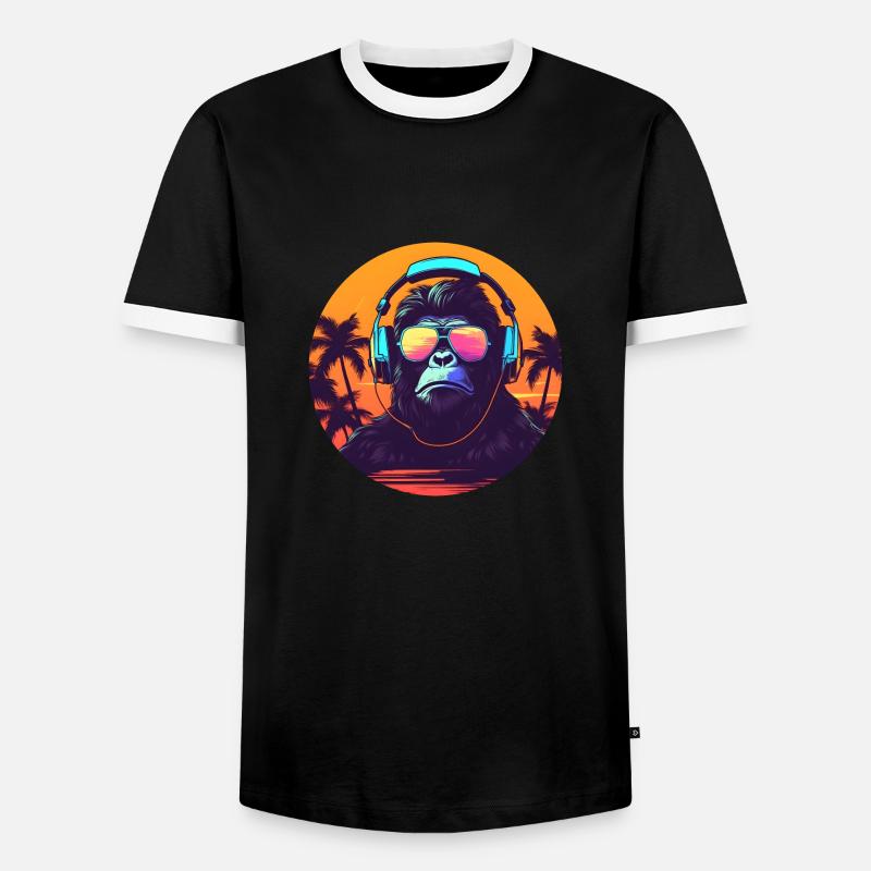 Synthwave DJ Gorilla - Männer Kontrast-T-Shirt - Schwarz/Weiß