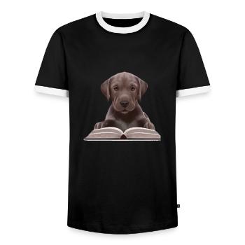 Labrador owner Labrador Retriever Read the book - Men's Ringer Shirt - black/white - Front - AI Model Female 172 light (172cm) & AI Model Male 178 light (178cm)