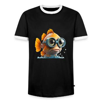 Funny fish with diving goggles - Men's Ringer Shirt - black/white - Front - AI Model Female 172 light (172cm) & AI Model Male 178 light (178cm)