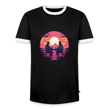 Synthwave japon hommes traditionnels boivent ensemble - T-shirt contrasté Homme - noir/blanc - Devant - AI Model Female 172 light (172cm) & AI Model Male 178 light (178cm)