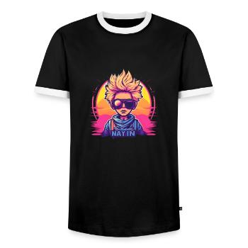 Synthwave Boy Sunset - Men's Ringer Shirt - black/white - Front - AI Model Female 172 light (172cm) & AI Model Male 178 light (178cm)