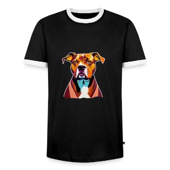 Chien American Staffordshire Terrier - T-shirt contrasté Homme - noir/blanc - Devant - AI Model Female 172 light (172cm) & AI Model Male 178 light (178cm)