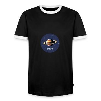 Planète Saturne - T-shirt contrasté Homme - noir/blanc - Devant - AI Model Female 172 light (172cm) & AI Model Male 178 light (178cm)