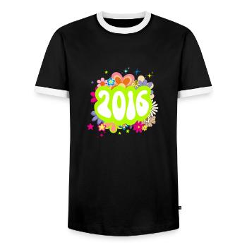 Year 2016 anniversary Groovy floral - Men's Ringer Shirt - black/white - Front - AI Model Female 172 light (172cm) & AI Model Male 178 light (178cm)