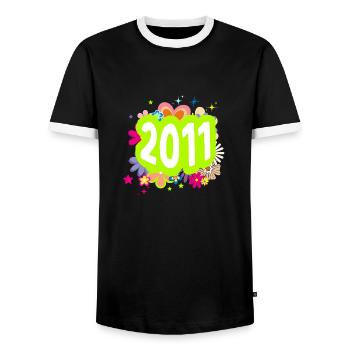 Année 2011 anniversaire Groovy floral - T-shirt contrasté Homme - noir/blanc - Devant - AI Model Female 172 light (172cm) & AI Model Male 178 light (178cm)